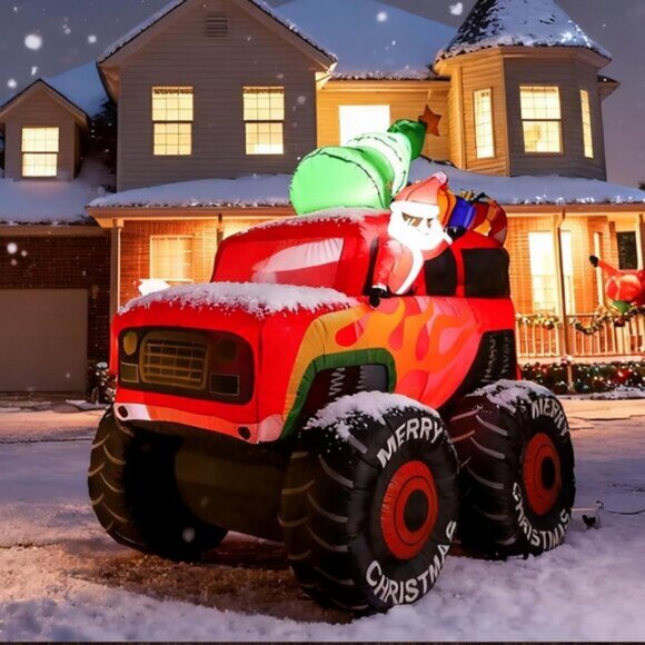 🆕7.5FT Christmas Inflatable Santa Drive Monster Truck LED Light Yard Decoration - Picture 1 of 8